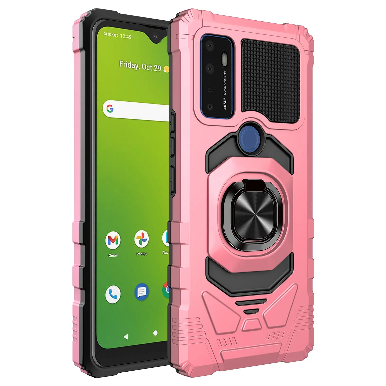 For Cricket Dream 5G / AT&T Radiant Max 5G / AT&T Fusion 5G Case with Tempered Glass Screen Protector Hybrid Ring Shockproof Hard Case Phone Cover - Rose Gold