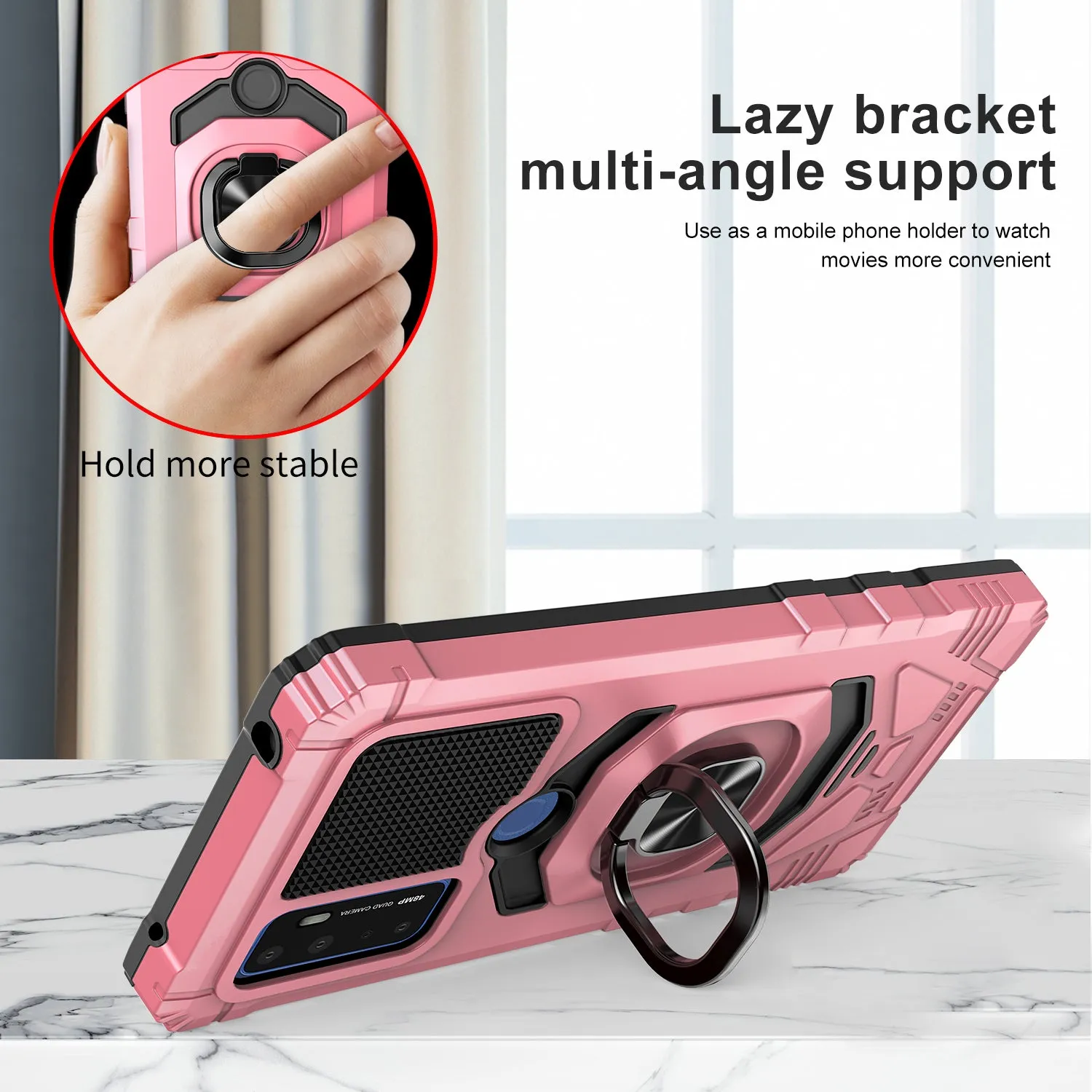 For Cricket Dream 5G / AT&T Radiant Max 5G / AT&T Fusion 5G Case with Tempered Glass Screen Protector Hybrid Ring Shockproof Hard Case Phone Cover - Rose Gold