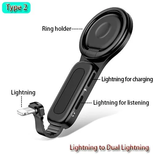 For Dual Lightning Ring Holder Adapter for iPhone AUX to 3.5mm Audio Charger for Splitter iPhone Jack Headphones Headset Adapter