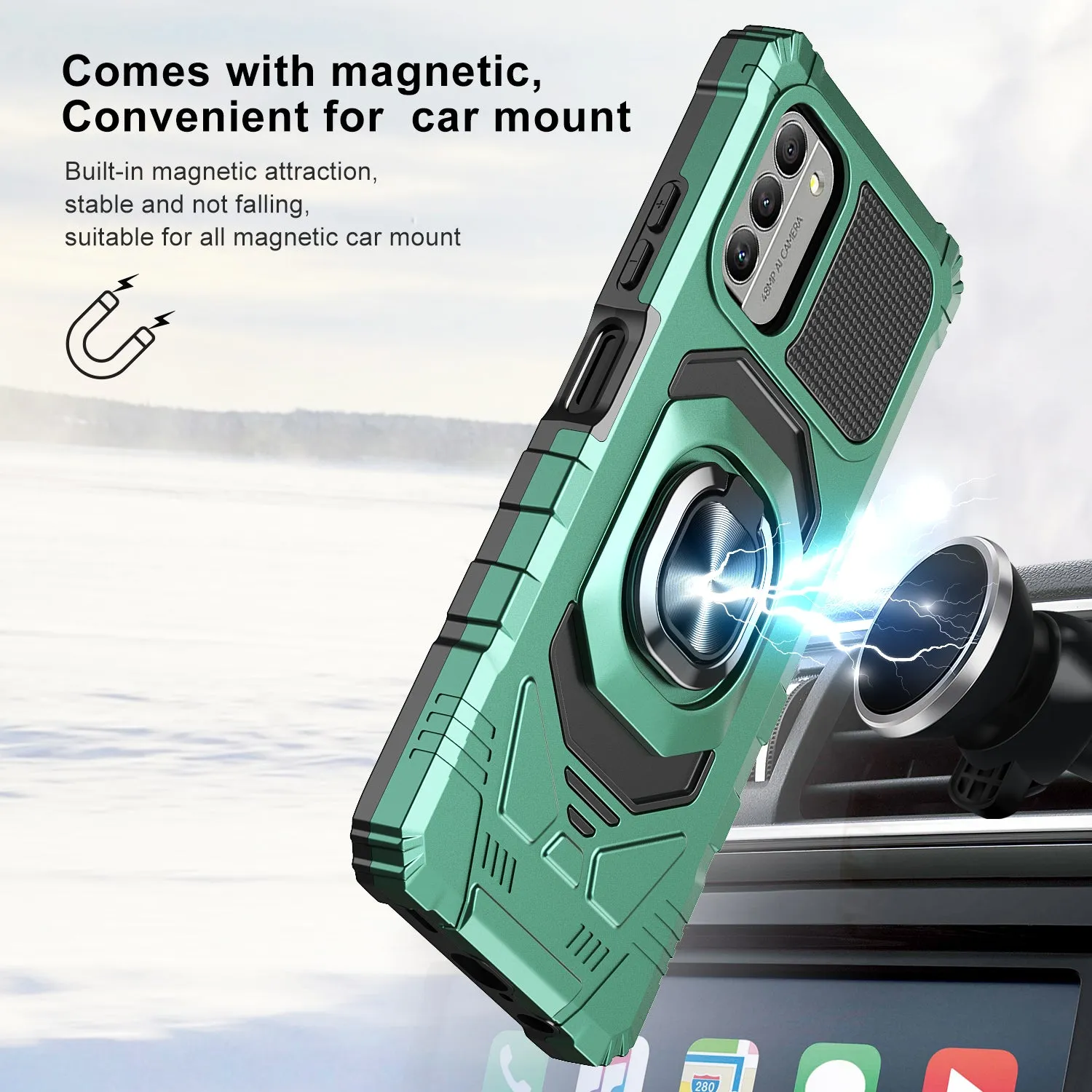 For Nokia C300 Case [Military Grade] Ring Car Mount Kickstand w/[Tempered Glass] Hybrid Hard PC Soft TPU Shockproof Protective Case - Teal