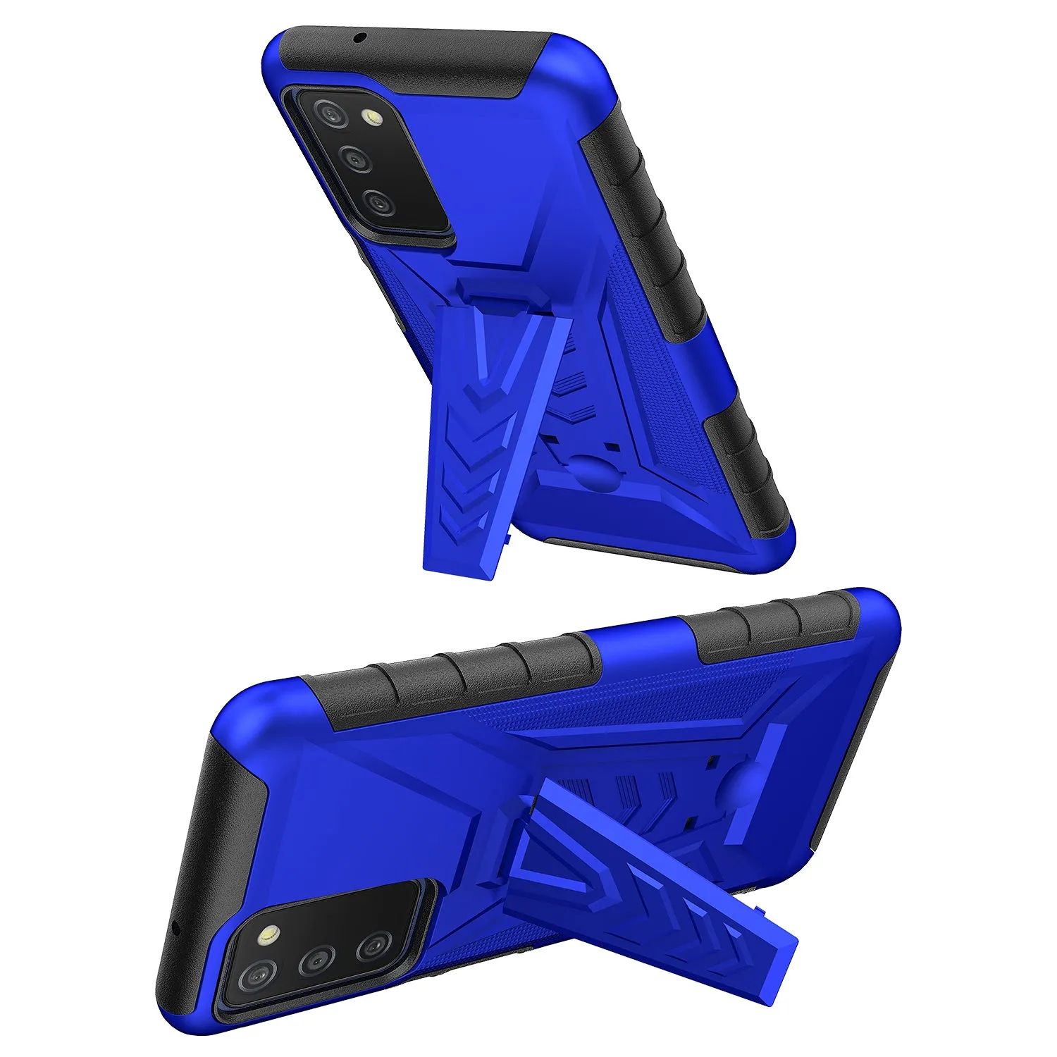 For Samsung Galaxy A03s Case with Tempered Glass Screen Protector Heavy Duty Protective Phone Case,Built-in Kickstand Rugged Shockproof Protective Phone Case - Blue