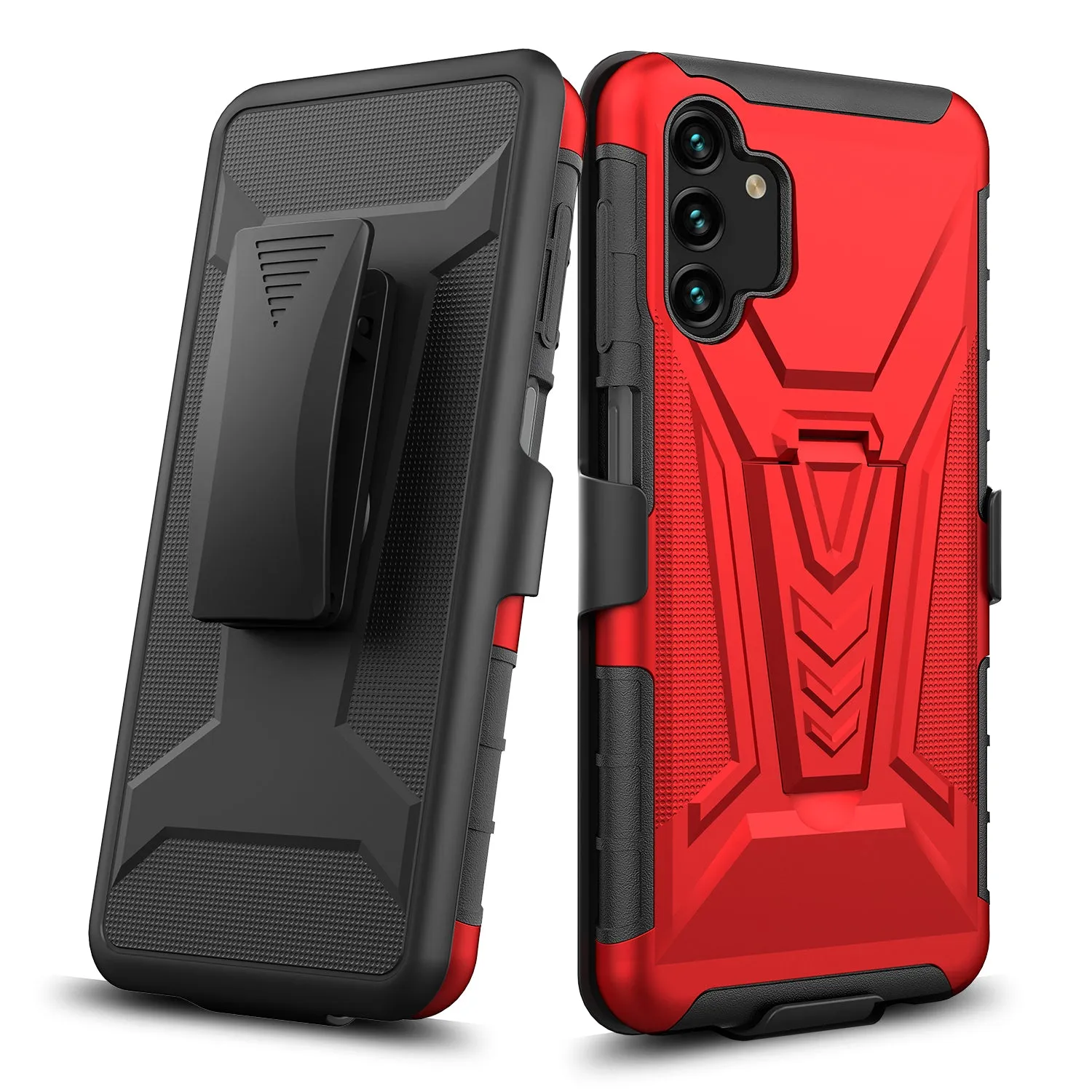 For Samsung Galaxy A13 5G Case with Tempered Glass Screen Protector Heavy Duty Protective Phone Case,Built-in Kickstand Rugged Shockproof Protective Phone Case - Red