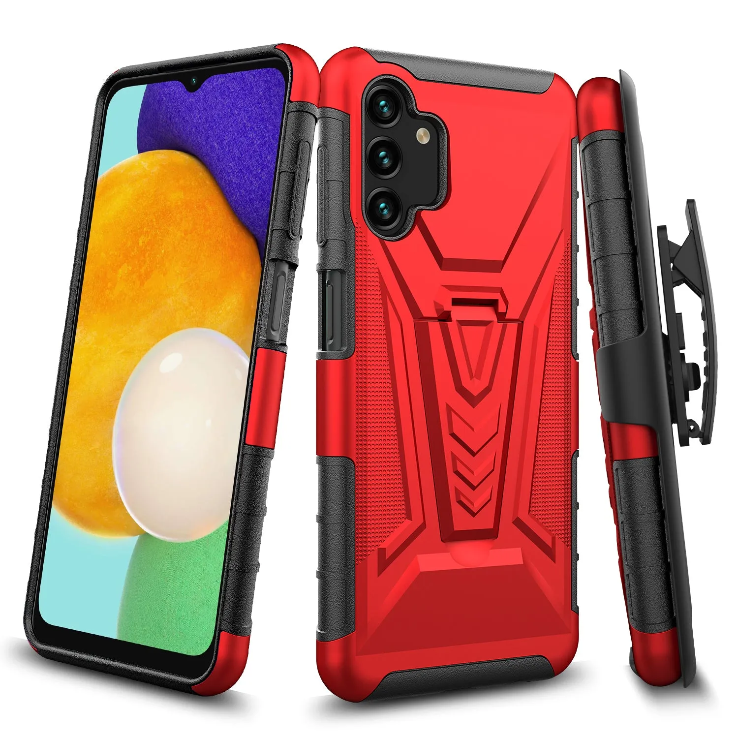 For Samsung Galaxy A13 5G Case with Tempered Glass Screen Protector Heavy Duty Protective Phone Case,Built-in Kickstand Rugged Shockproof Protective Phone Case - Red