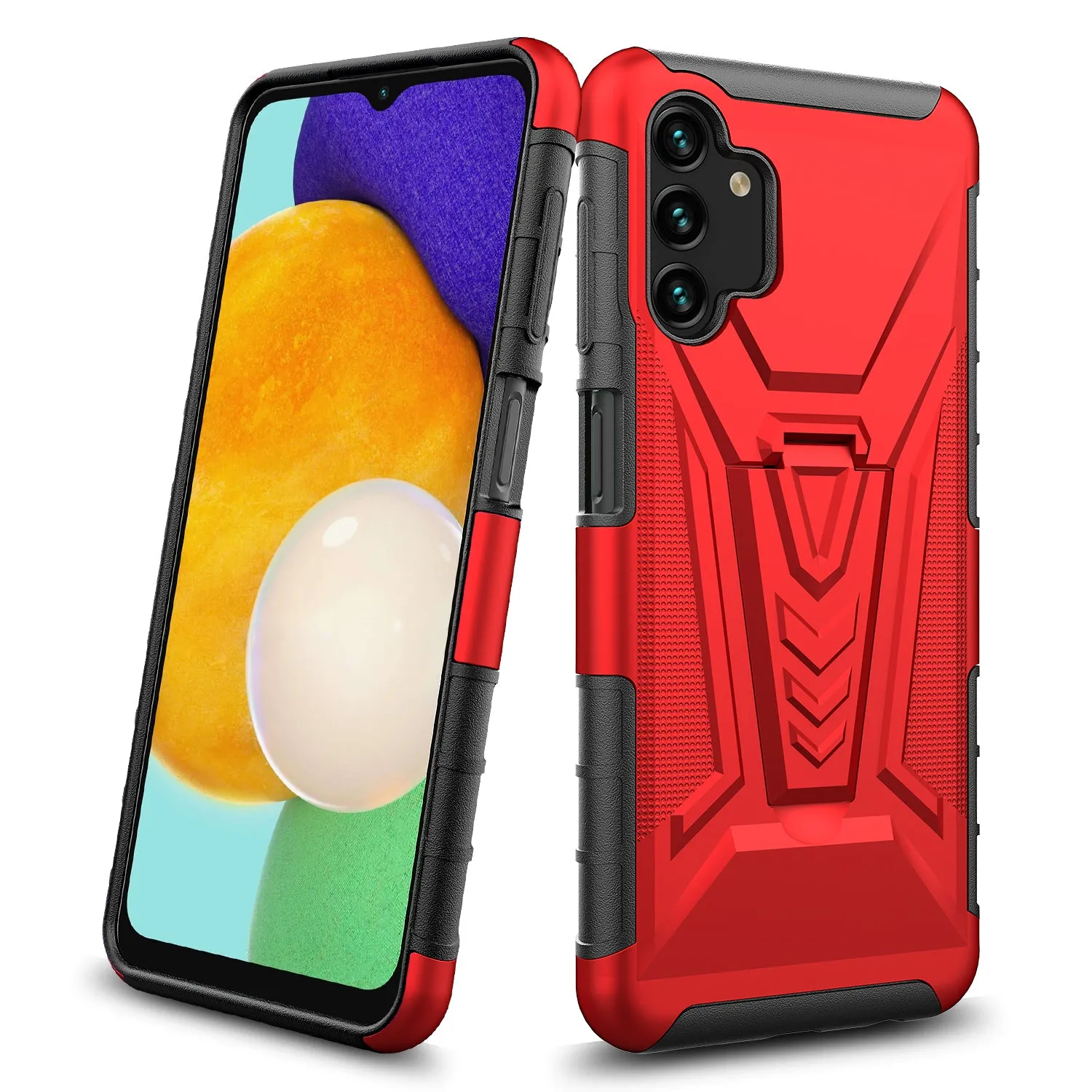 For Samsung Galaxy A13 5G Case with Tempered Glass Screen Protector Heavy Duty Protective Phone Case,Built-in Kickstand Rugged Shockproof Protective Phone Case - Red