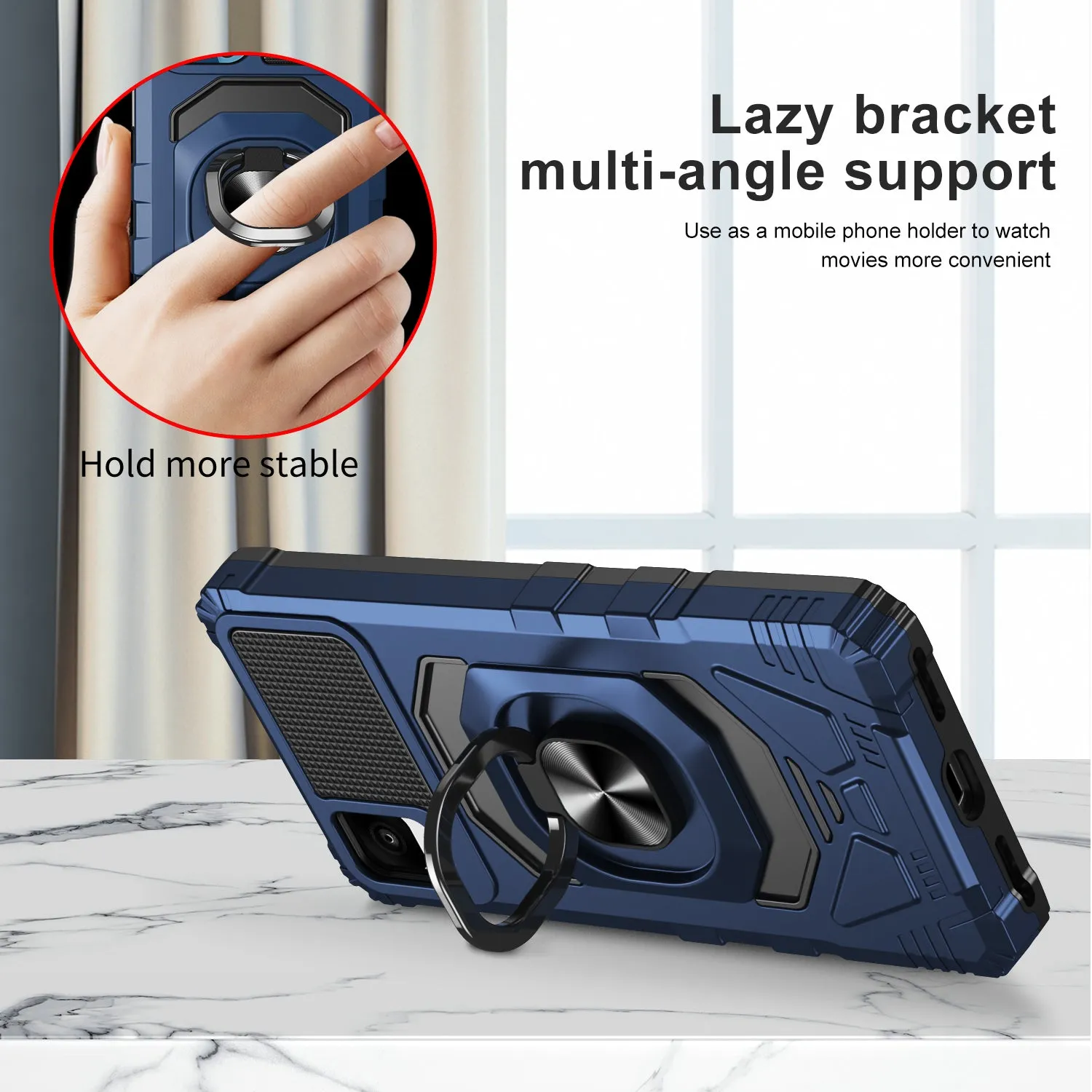 For TCL Ion Z/A3/A30 Case [Military Grade] Ring Car Mount Kickstand w/[Tempered Glass] Hybrid Hard PC Soft TPU Shockproof Protective Case - Blue