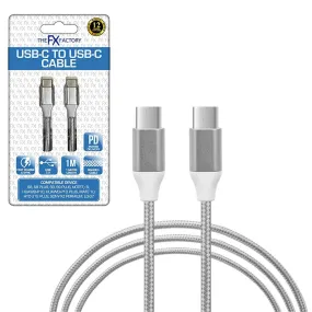 FX Factory Braided 1M USB-C to USB-C Data Cable - Silver | 015168