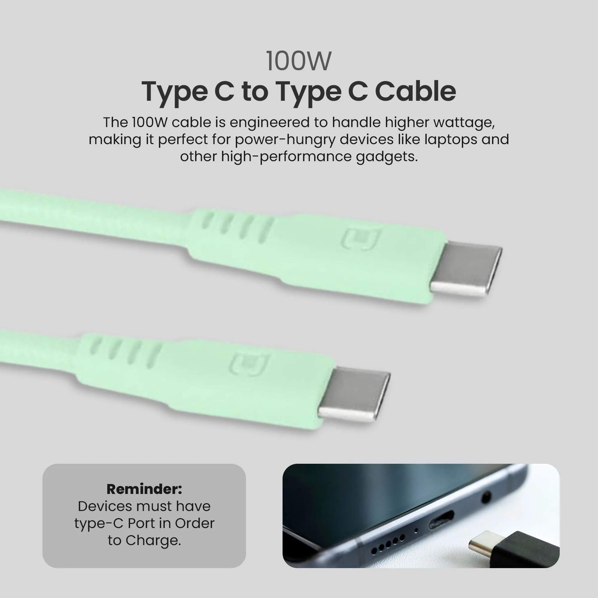 GaN 30W Wall Charger with 100W Type C to Type C Cable - Pastel Green