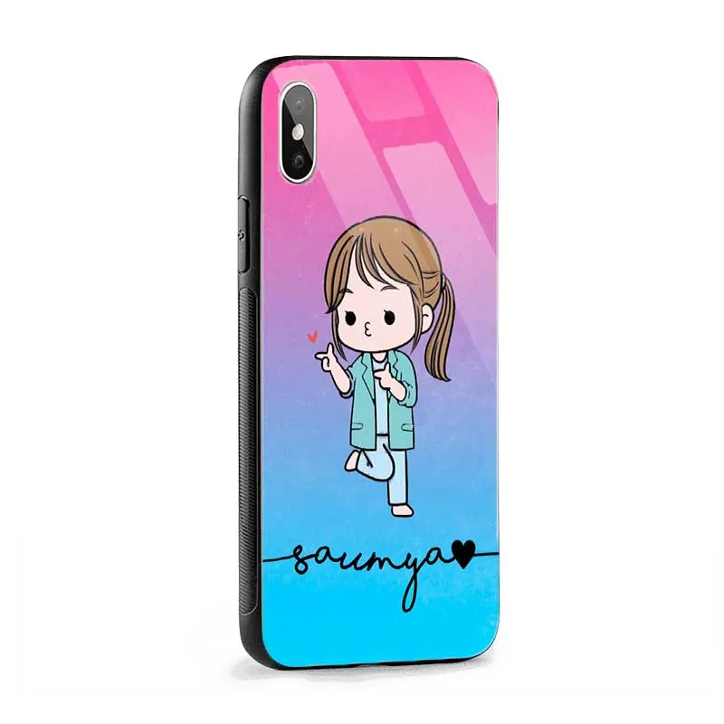 Glossy Protective Case With Blue Pink Cute Girl Name