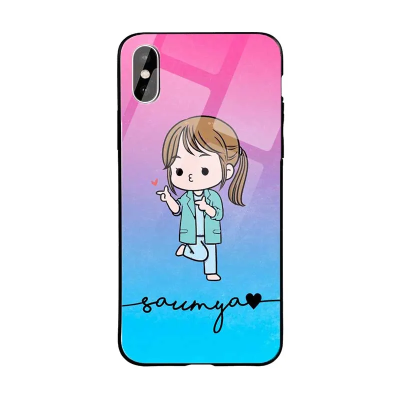 Glossy Protective Case With Blue Pink Cute Girl Name