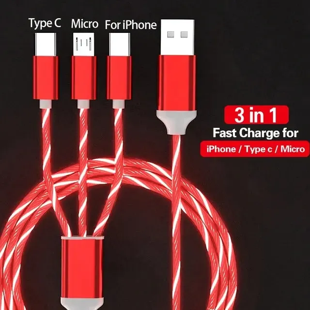 Glowing LED Light 3-in-1 Cable