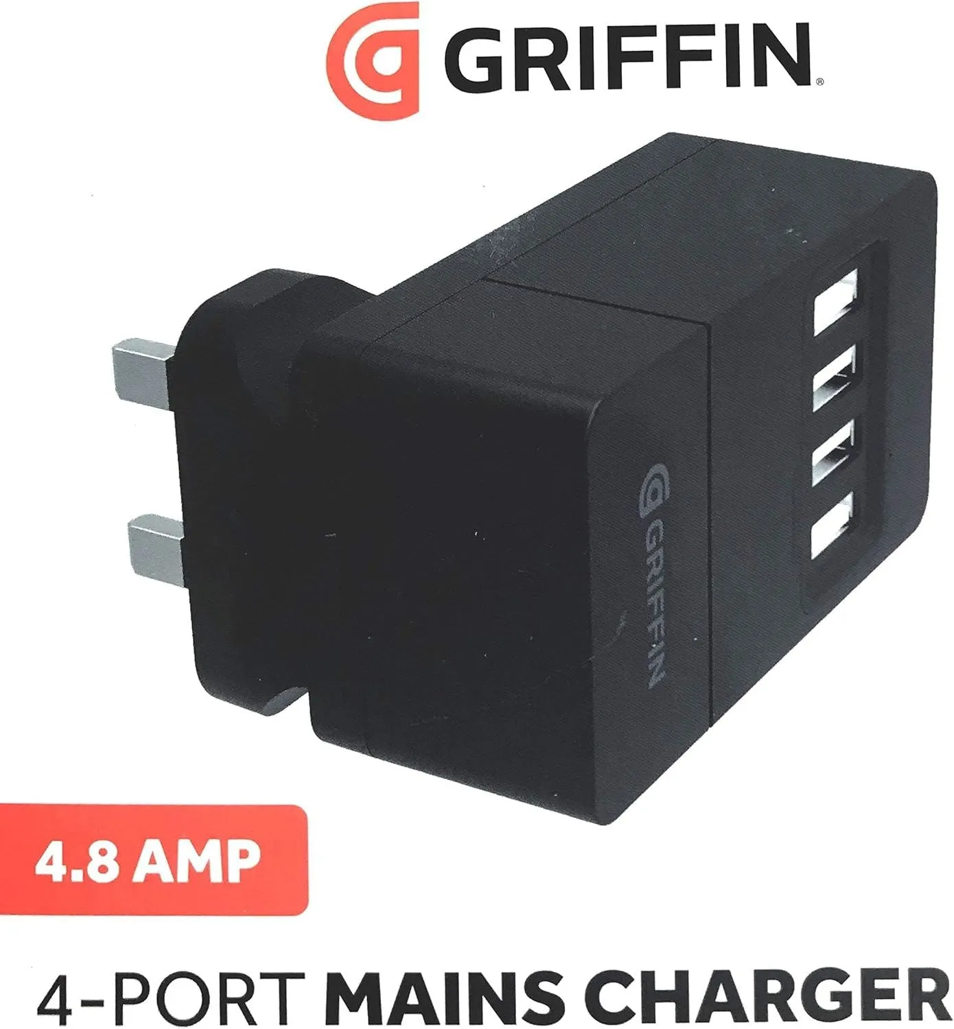 Griffin 4.8 Amp 4 Port USB UK Mains Charger - GP-009-BLK