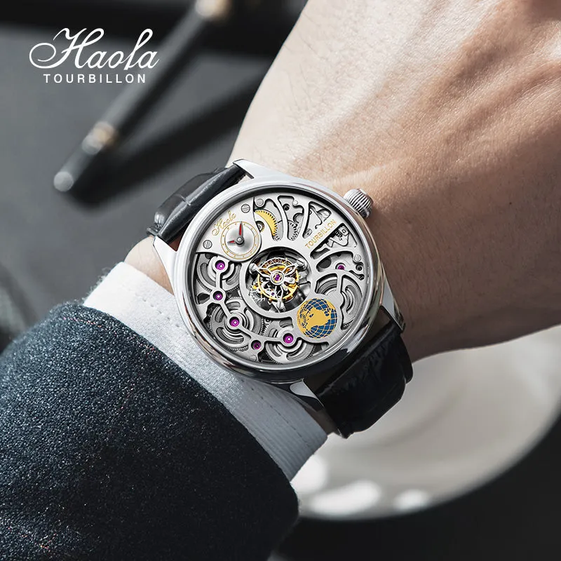 Haofa 1037 Center Tourbillon Watch Four Spring Drive Manual Tourbillon 120H Power Reserve Watches