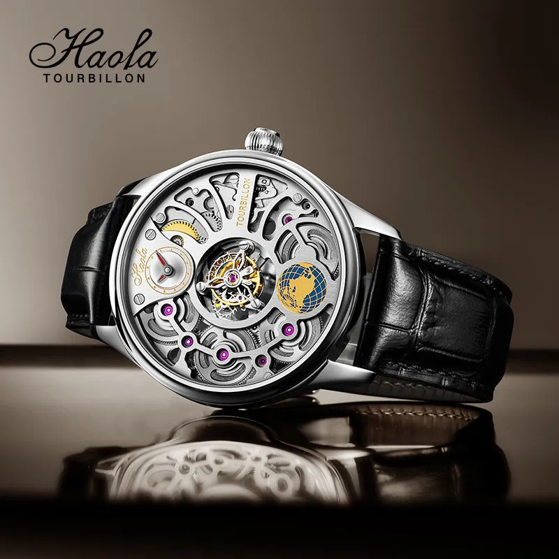 Haofa 1037 Center Tourbillon Watch Four Spring Drive Manual Tourbillon 120H Power Reserve Watches