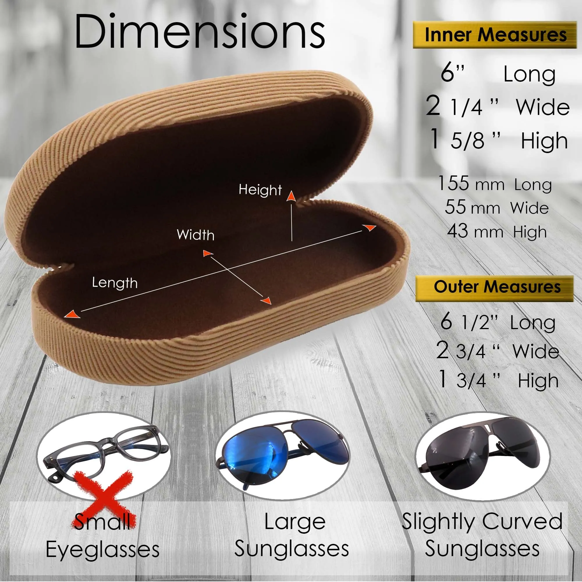 Hard Sunglasses Case, Glasses holder with pouch an cloth - Large eyeglass clamshell  (AS87 Corduroy Beige)