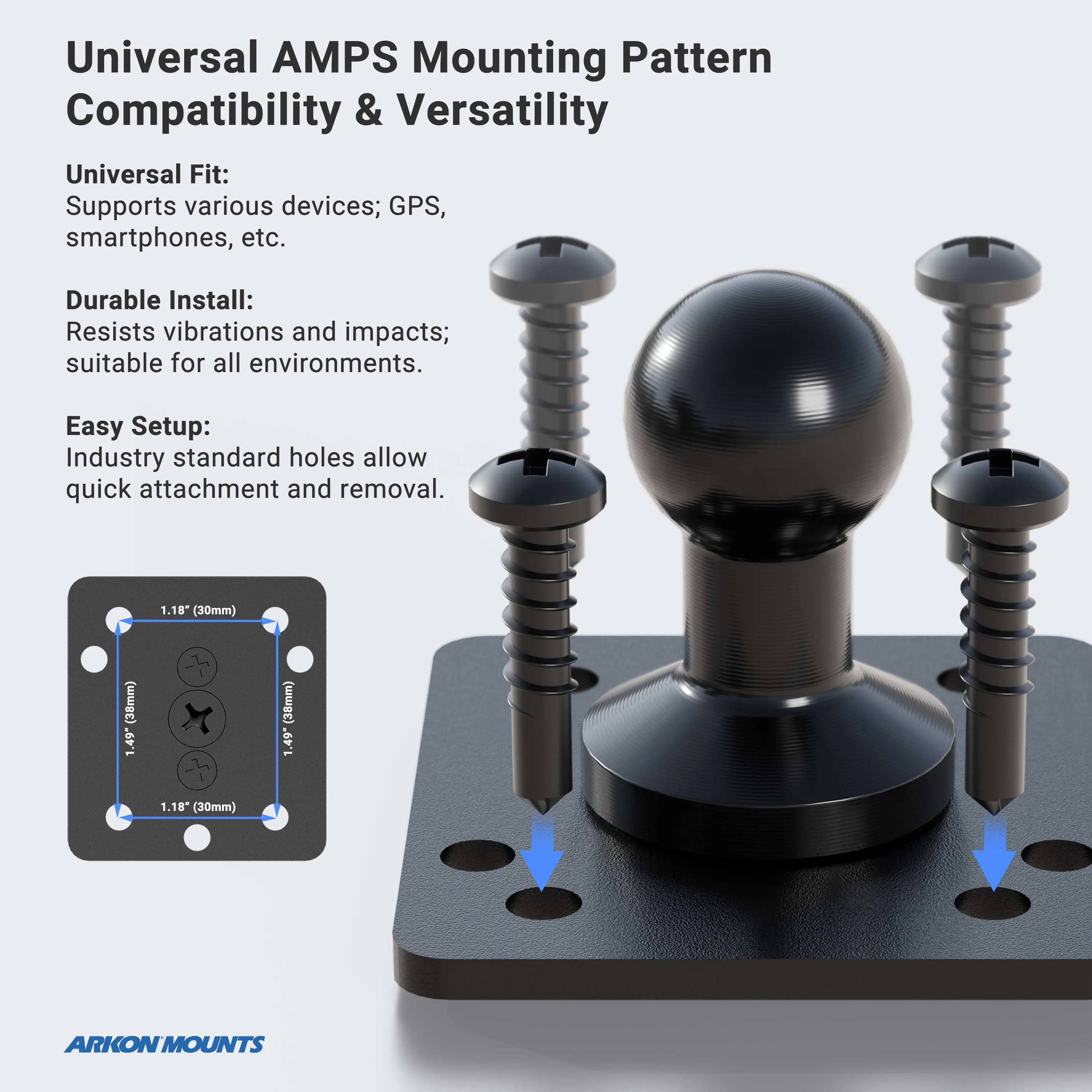 Heavy-Duty Headrest Mount with 10 inch Arm - 4-Hole AMPS Compatible