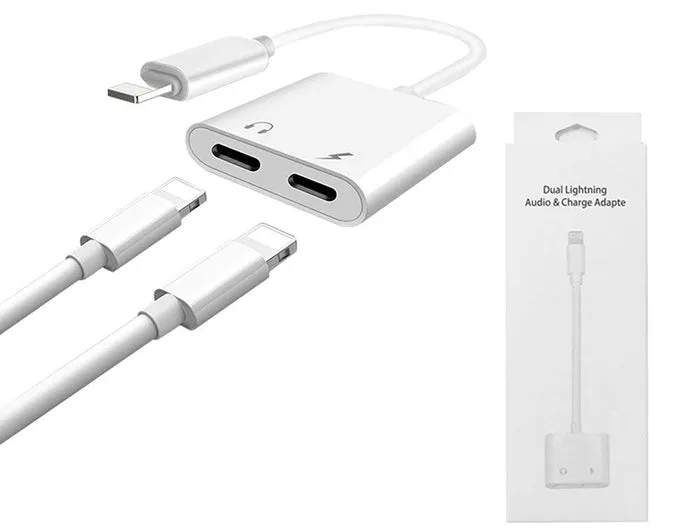 iPhone Splitter Cable - 2 Lightning Ports (Listen and Charge) - D