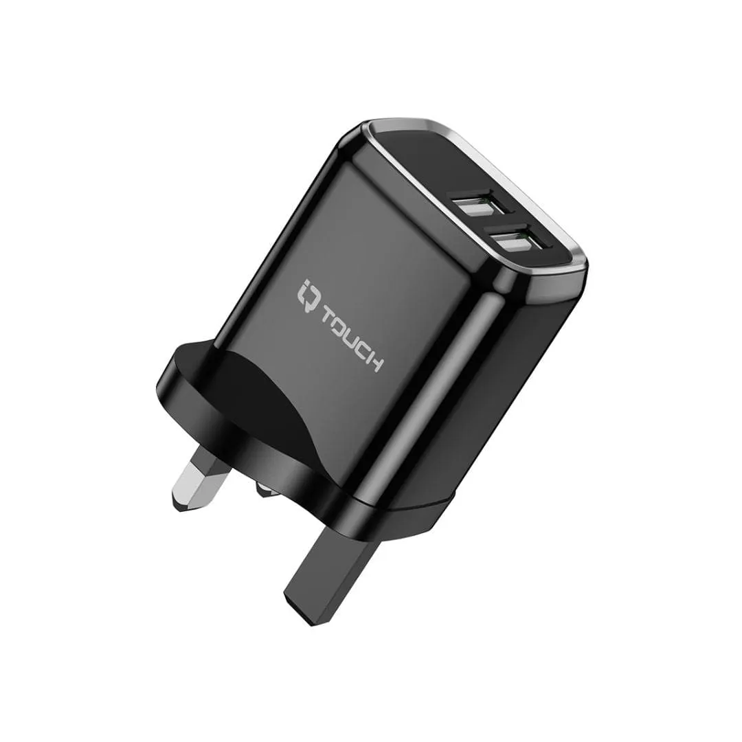 IQ TOUCH 12W Dual Port Wall Charger With 1M USB-A to Lightning Cable - ICHARGE-2P-L