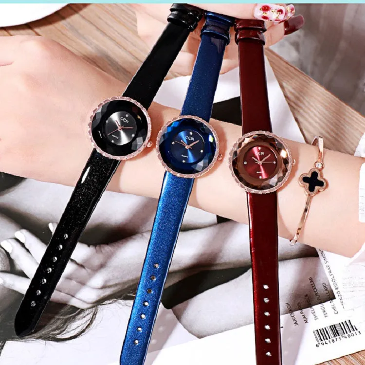 Irregular Dial Leather Strap Women's Watch