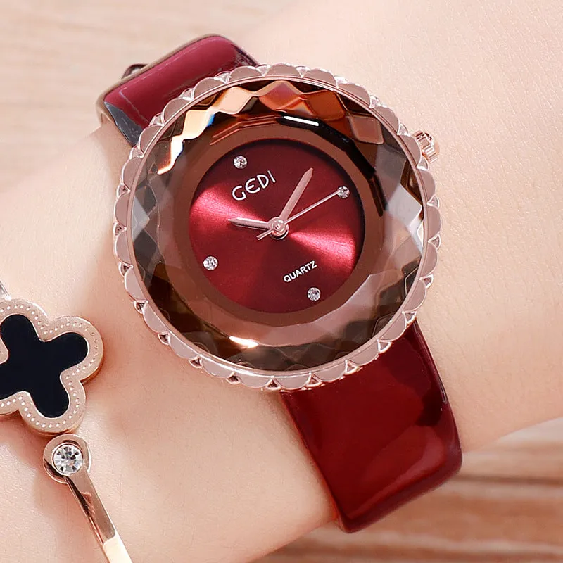 Irregular Dial Leather Strap Women's Watch