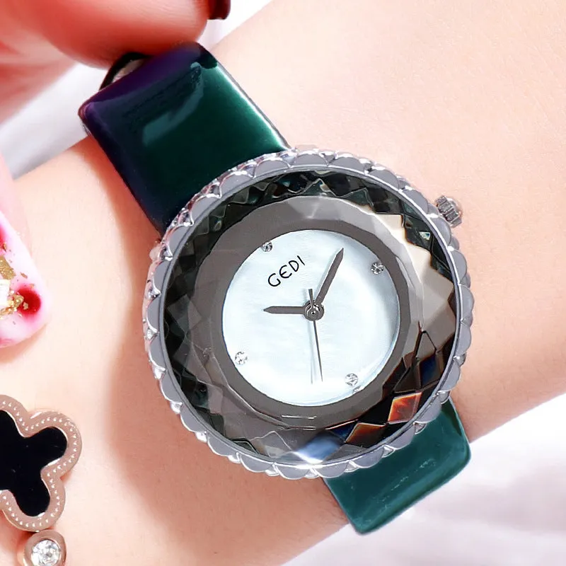 Irregular Dial Leather Strap Women's Watch