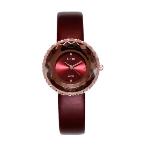 Irregular Dial Leather Strap Women's Watch