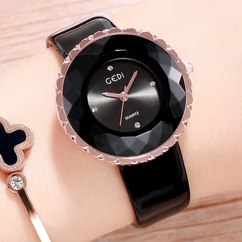 Irregular Dial Leather Strap Women's Watch