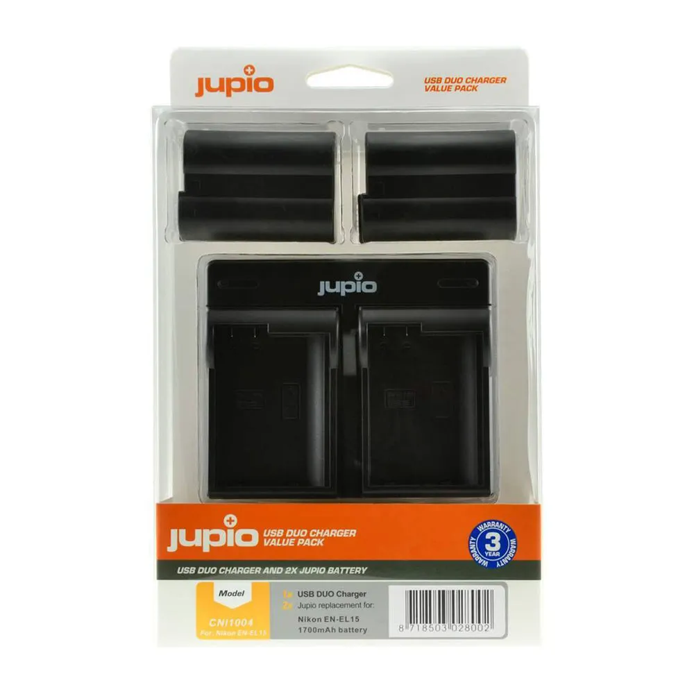 Jupio 2x Batteries 1700mAh & USB Dual Charger Kit For Nikon EN-EL15