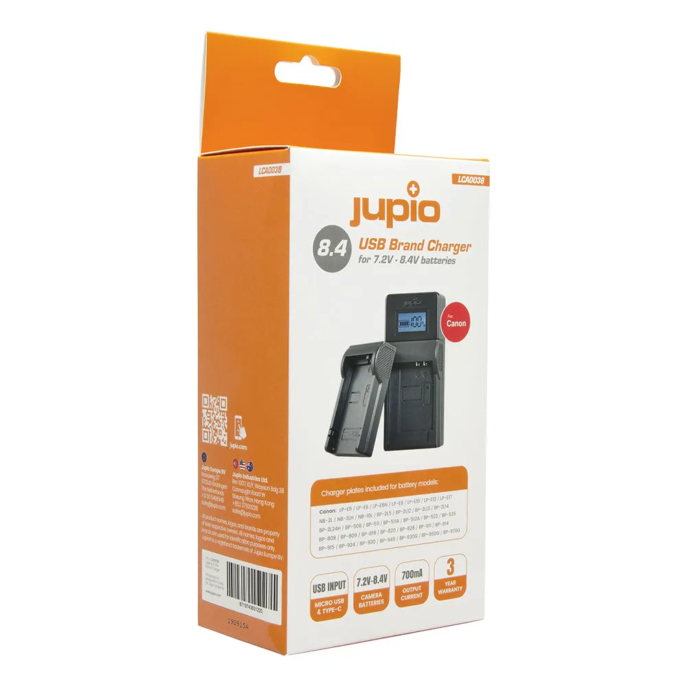 Jupio USB Brand Charger Kit For Canon 7.2v-8.4v Batteries