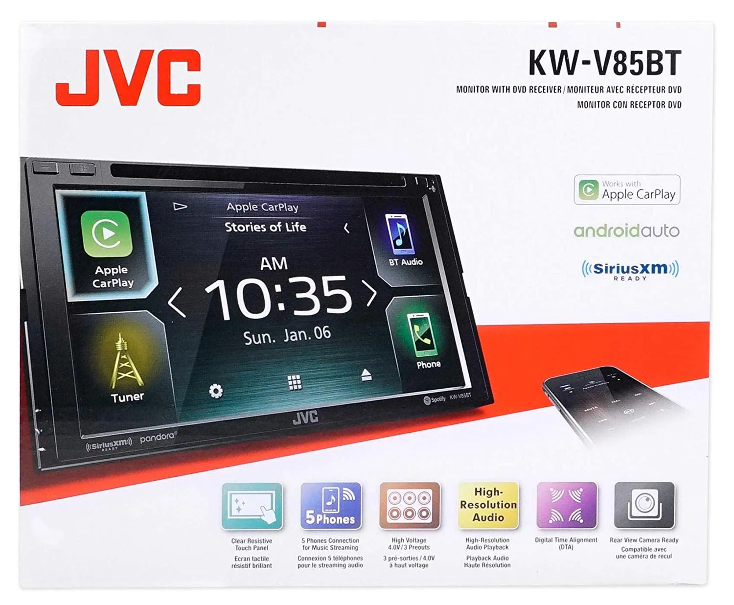 JVC KW-V85BT Compatible with Android Auto/Apple CarPlay CD/DVD Stereo/Bluetooth