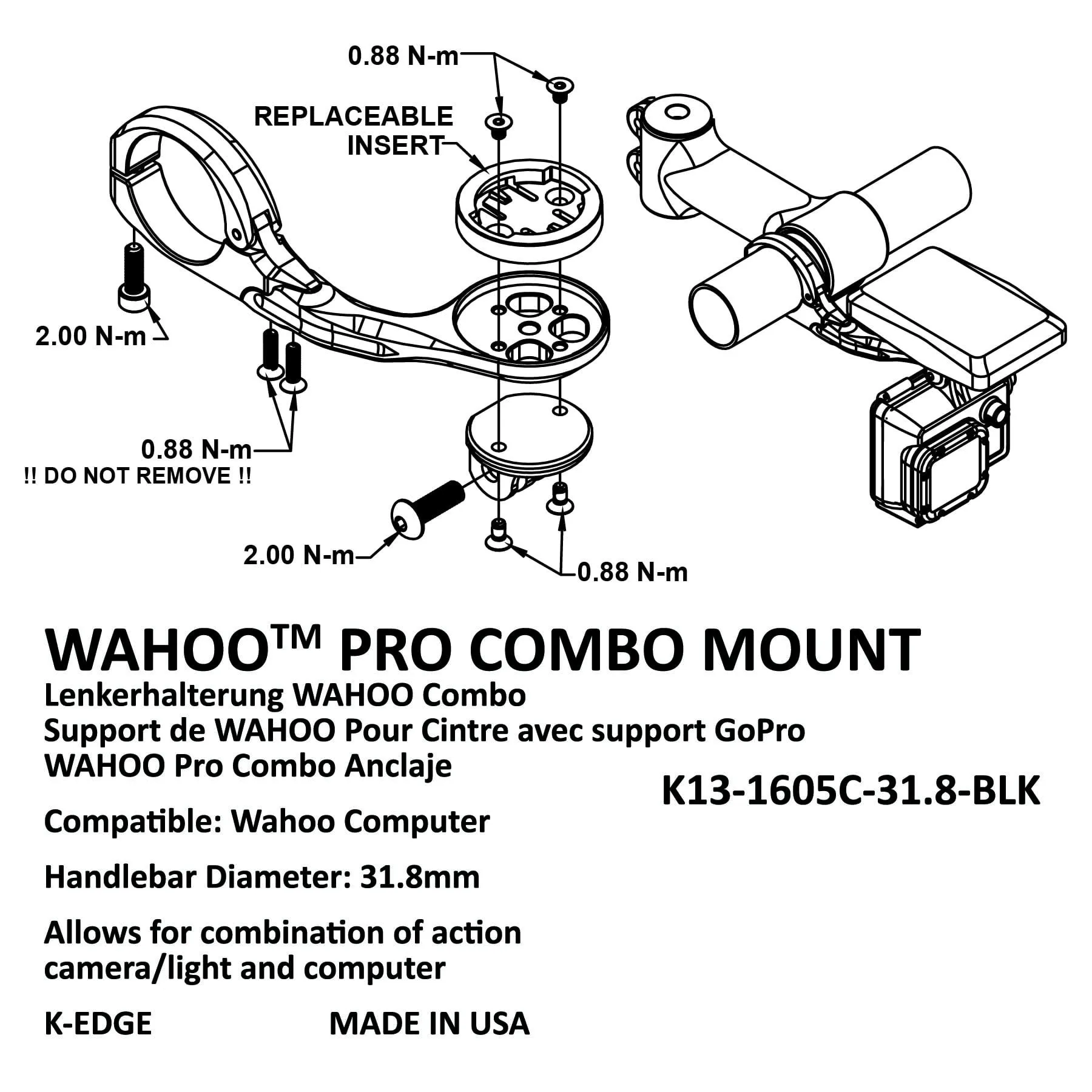 K-Edge Wahoo Element Bolt Pro Combo Mount (Black)