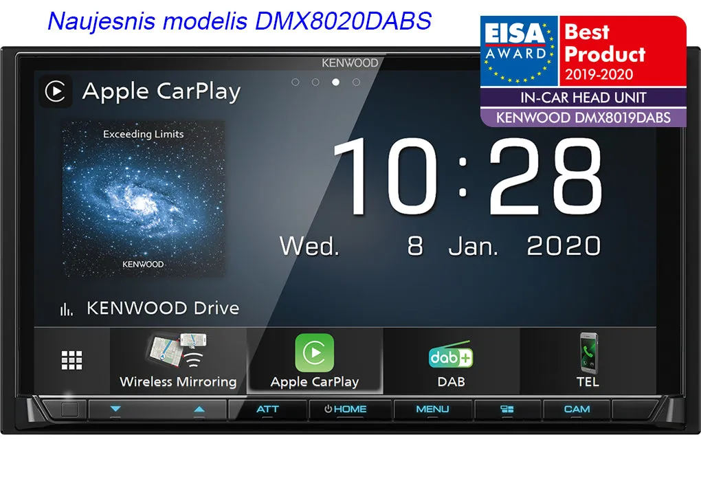 Kenwood DMX8020DABS, 7.0" automobilinė multimedija. Belaidis Apple Carplay