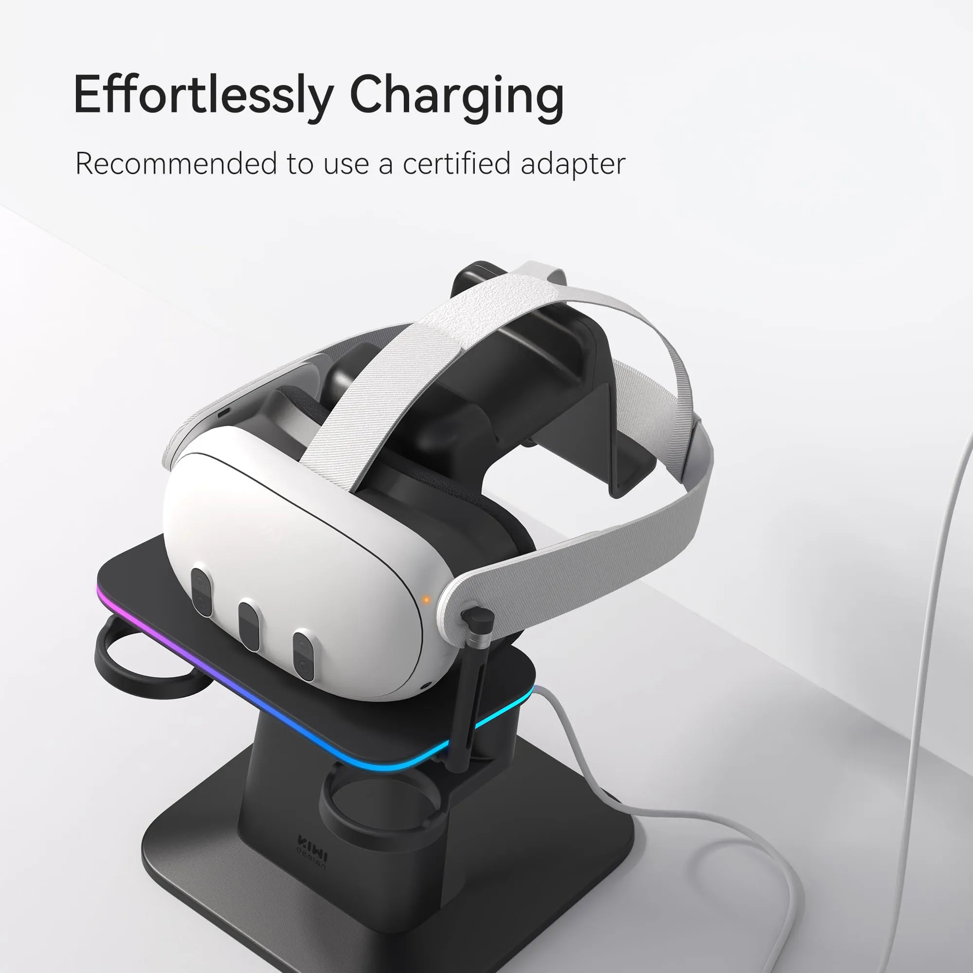 KIWI design Charging Dock for Meta Oculus Quest 3/Quest 2/Quest Pro Accessories, Meta Officially Co-Branded, RGB Vertical Charging Stand and Controller Holder