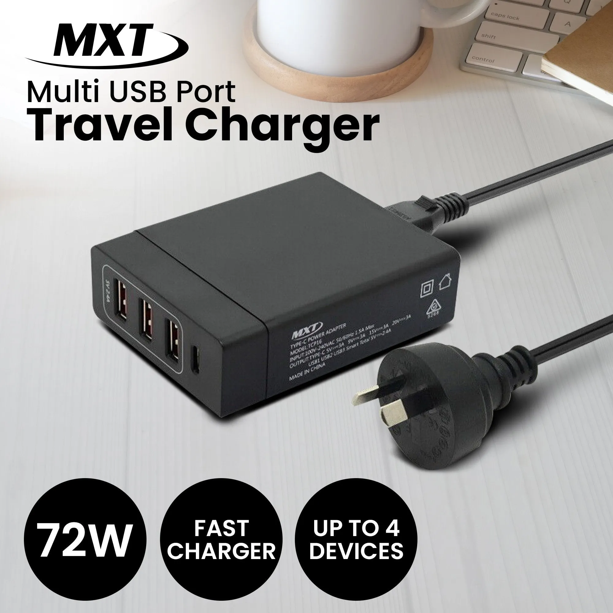 Klika MXT 72W Multi USB Port Travel Charger Station