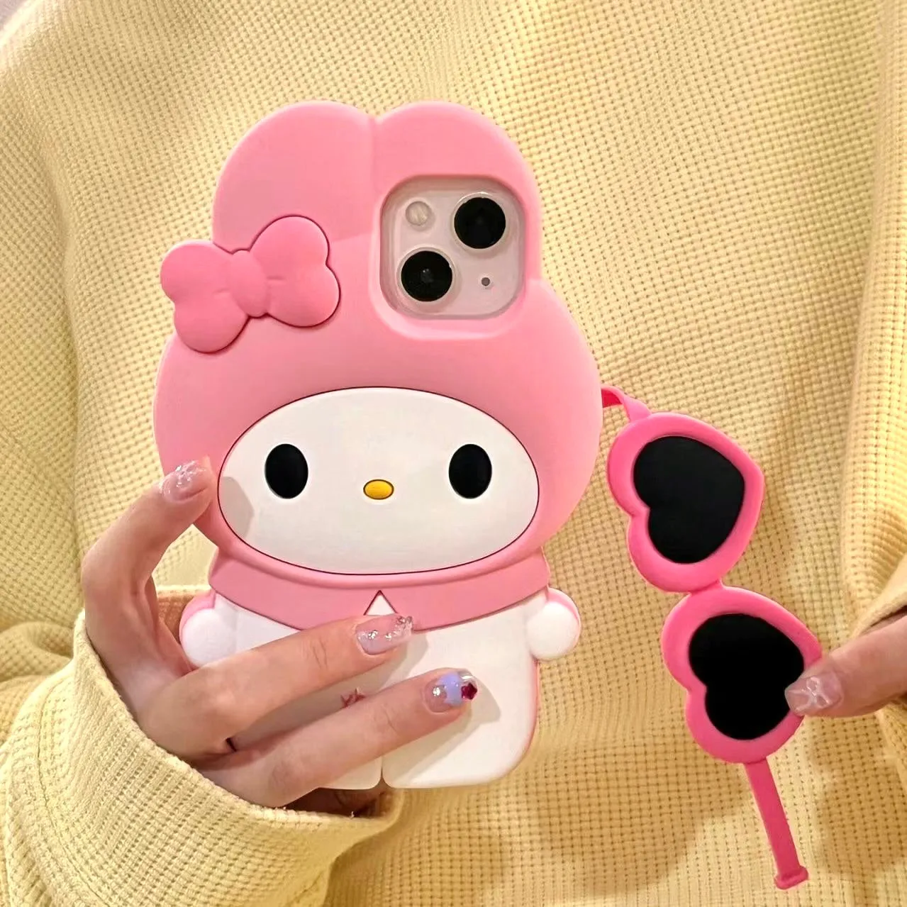 Kuromi and My Melody Inspired Creative Detachable Sunnies Silicon iPhone Case