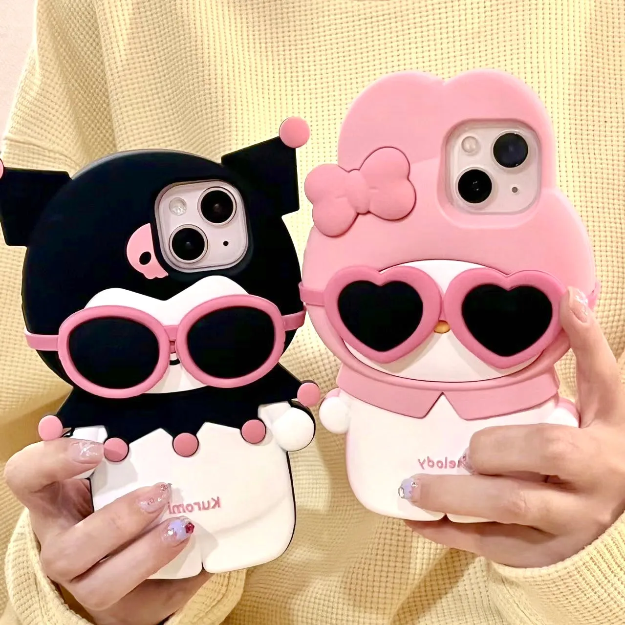 Kuromi and My Melody Inspired Creative Detachable Sunnies Silicon iPhone Case