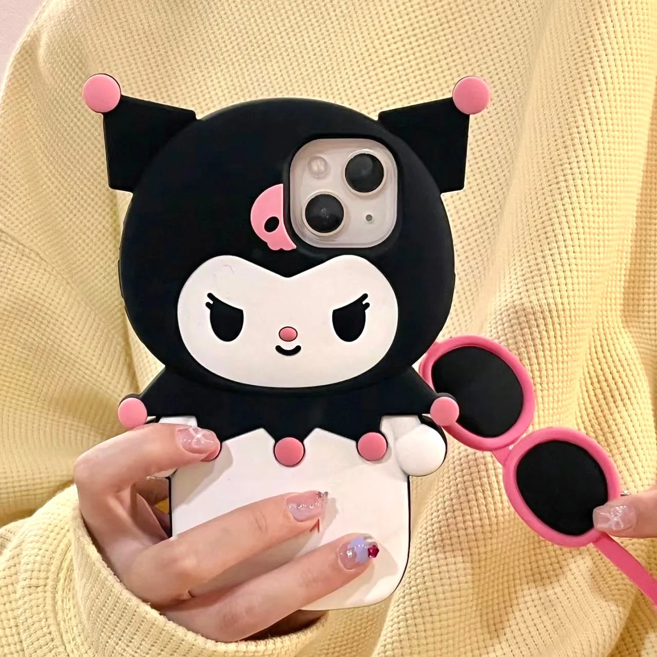 Kuromi and My Melody Inspired Creative Detachable Sunnies Silicon iPhone Case