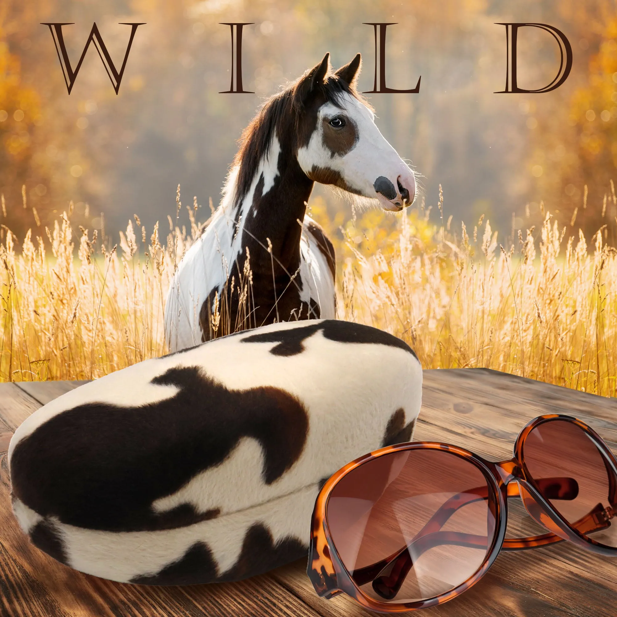 Large Hard Sunglasses Case in Pony Print Animal Print - Large to Extra Large curved Frames (AS413 Pinto Pony)