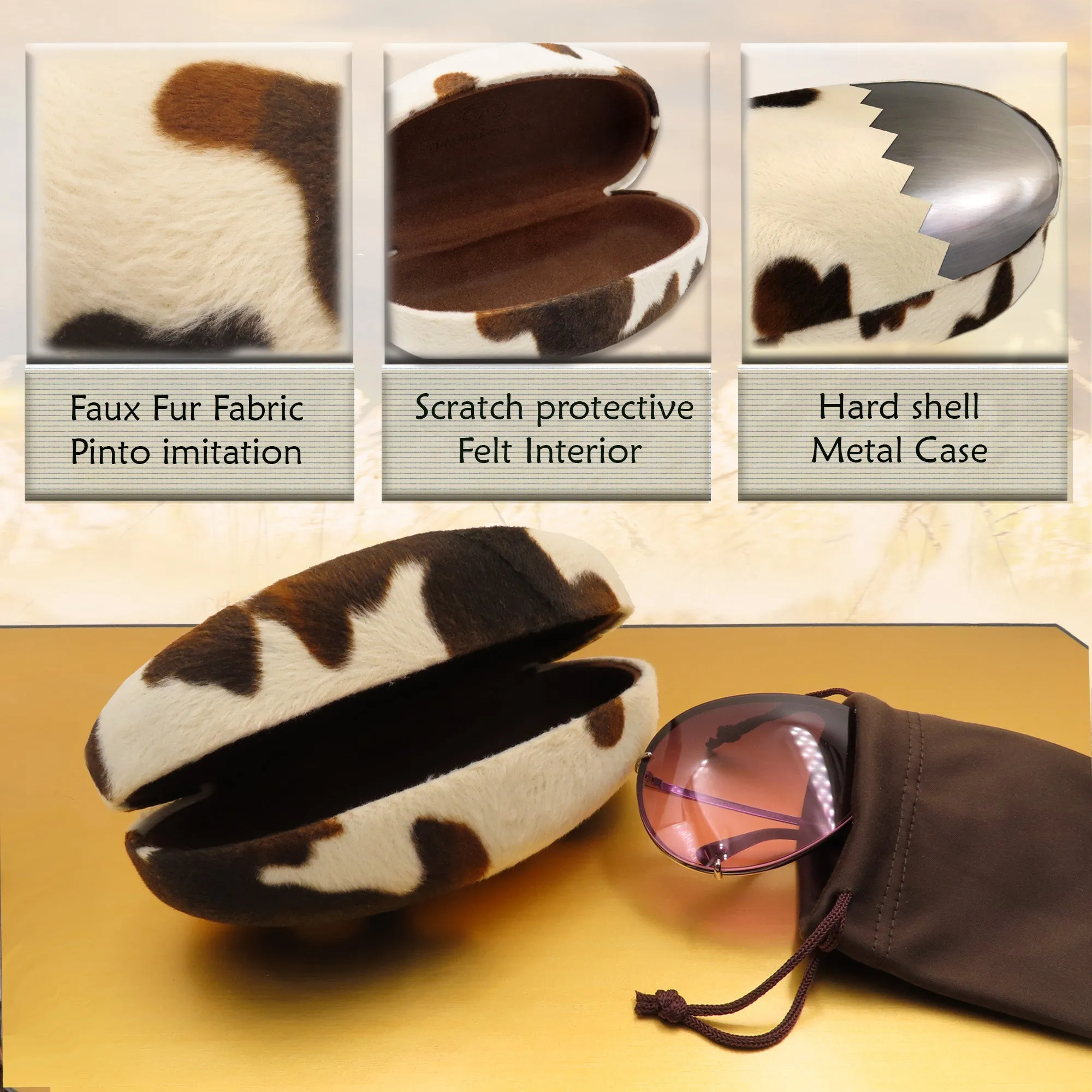 Large Hard Sunglasses Case in Pony Print Animal Print - Large to Extra Large curved Frames (AS413 Pinto Pony)