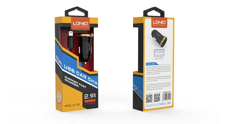 LDNIO 2 USB 5V-2.1A Quick Car Charger (Dual Port)