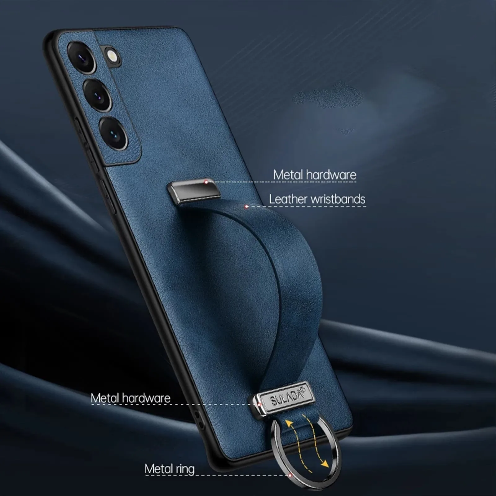 Leather Phone Case With Wristband Kickstand With Metal Ring For Samsung Galaxy