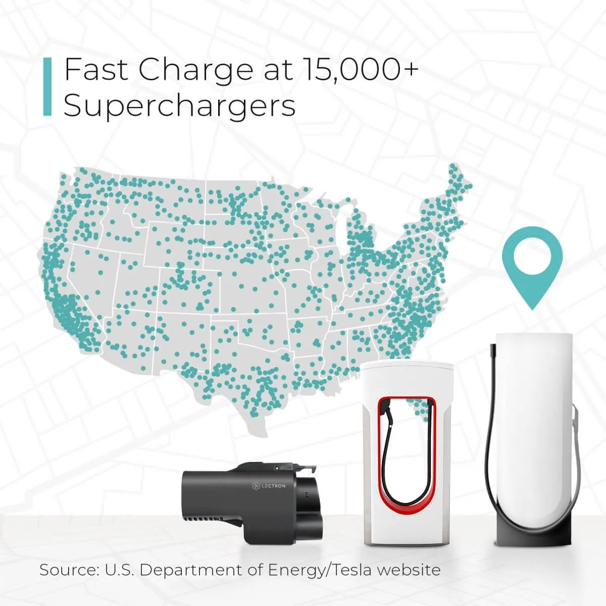 Lectron Tesla Supercharger (NACS) to CCS Adapter (500A / 1000V)   Level 2 J1772 V-BOX Pro (48A / 240V / NEMA 14-50) WiFi App Version Bundle