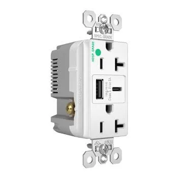 Legrand 20A 125V Hospital-Grade Tamper-Resistant Receptacle with USB A/C Fast Charging Ports