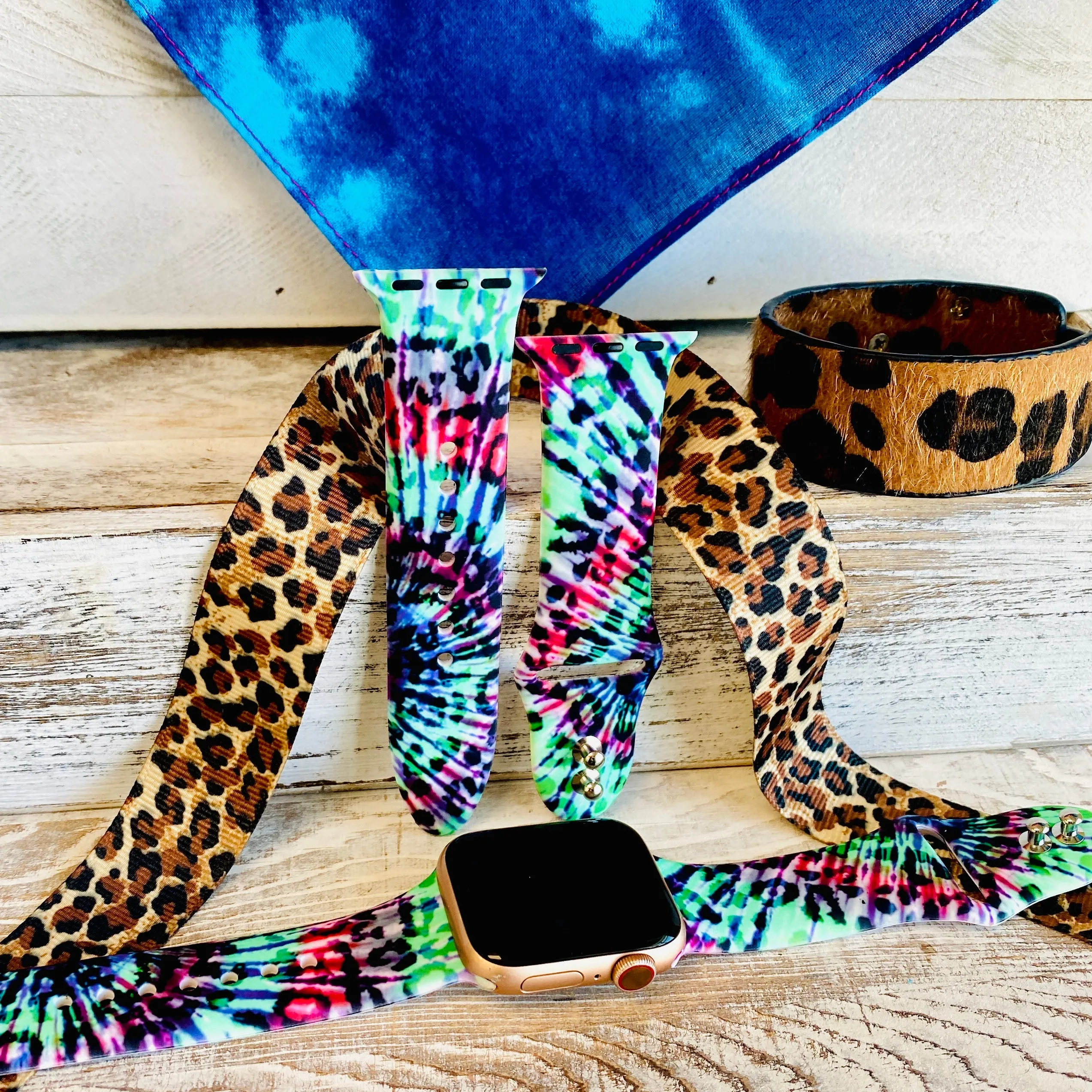 Leopard Tie Dye Print Silicone Band For Apple Watch