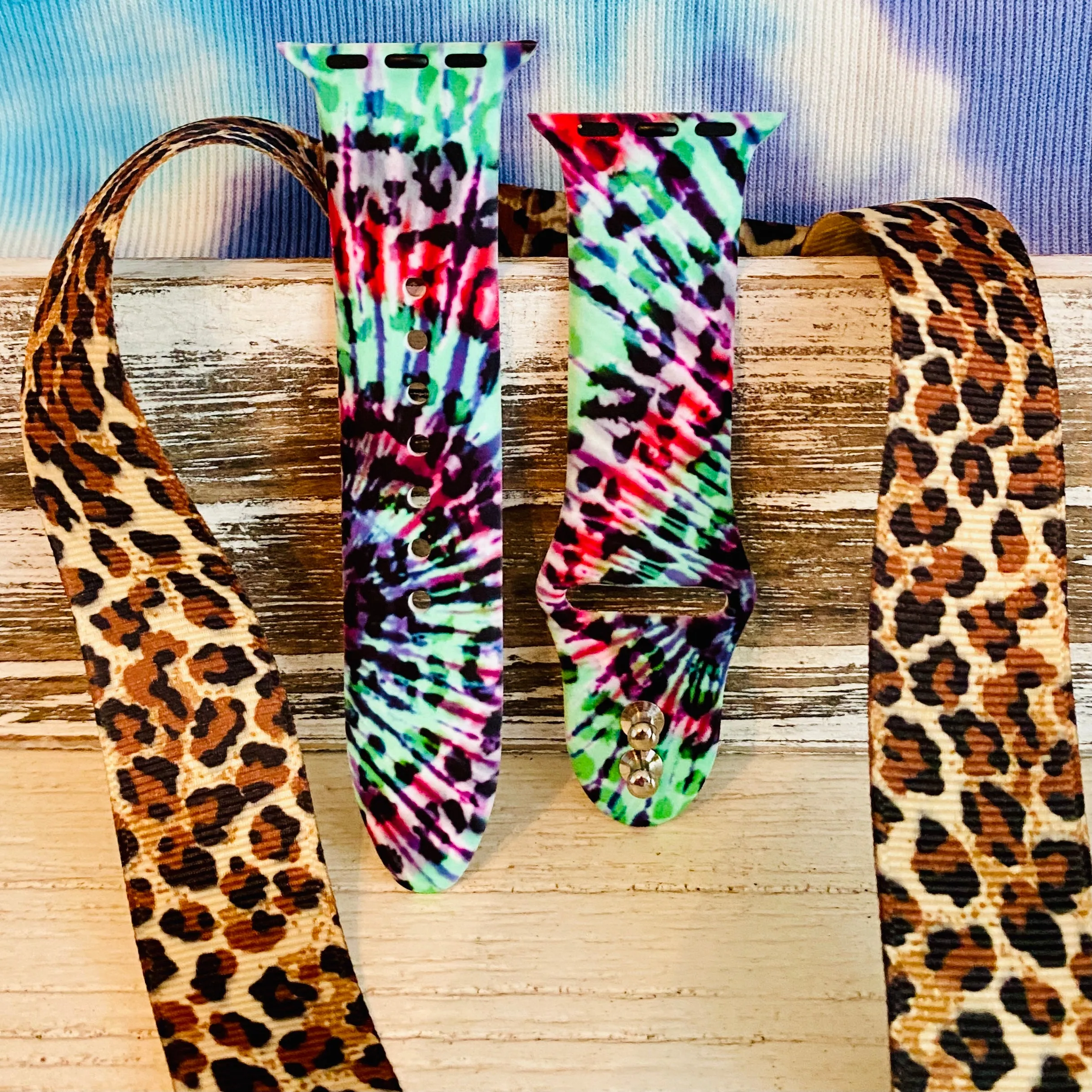 Leopard Tie Dye Print Silicone Band For Apple Watch