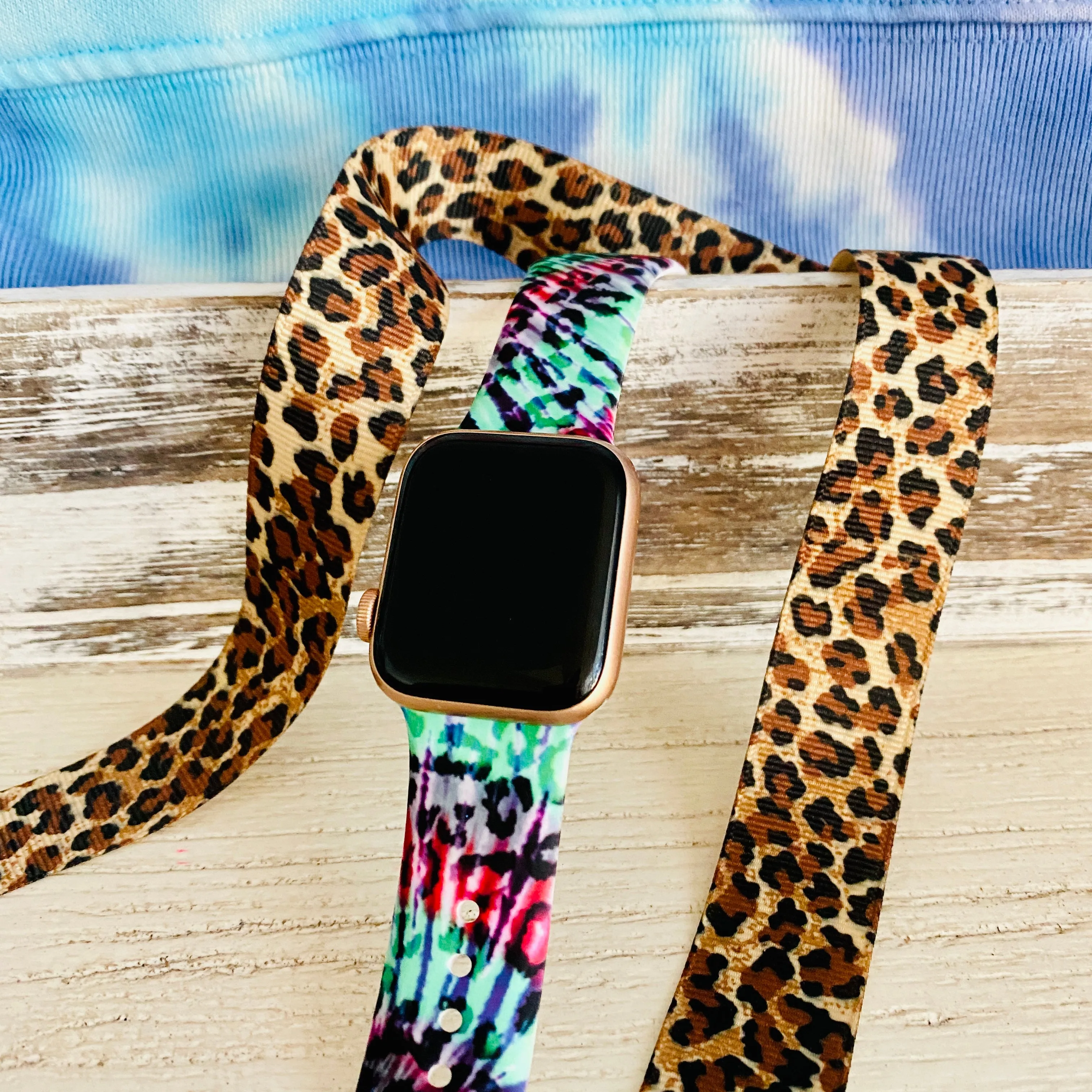 Leopard Tie Dye Print Silicone Band For Apple Watch