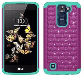 LG K7 Case | Tribute 5 Case | Treasure Case, Diamond Rhinestone Slim Hybrid Case - Purple/Teal