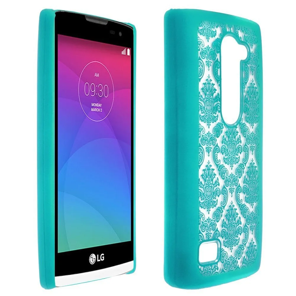 LG Leon LTE Case | Lg Tribute 2 Case | LG Power | LG Sunset | LG Destiny | LG Risio Case, Ultra Slim Damask Vintage Hard Case Cover - Teal