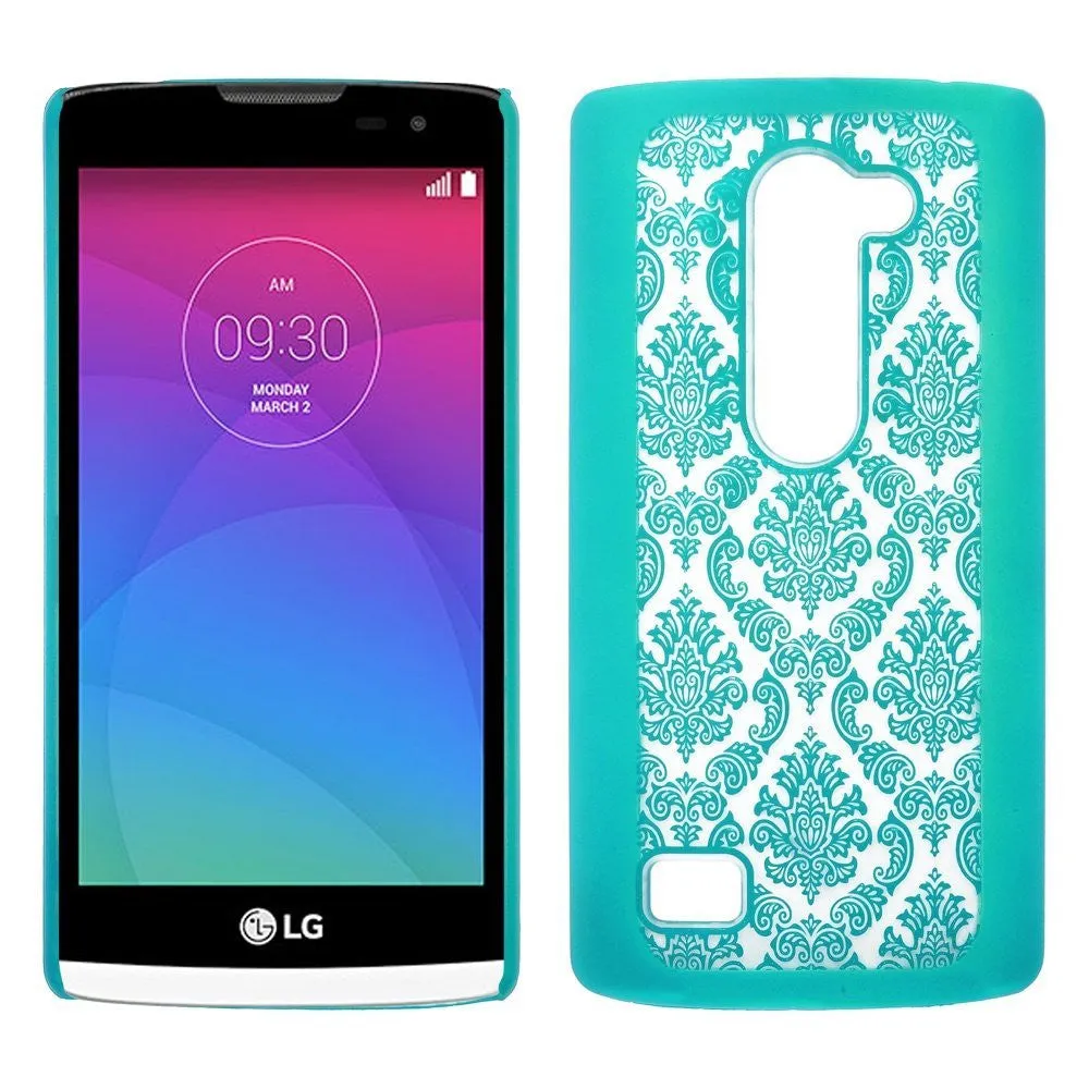 LG Leon LTE Case | Lg Tribute 2 Case | LG Power | LG Sunset | LG Destiny | LG Risio Case, Ultra Slim Damask Vintage Hard Case Cover - Teal