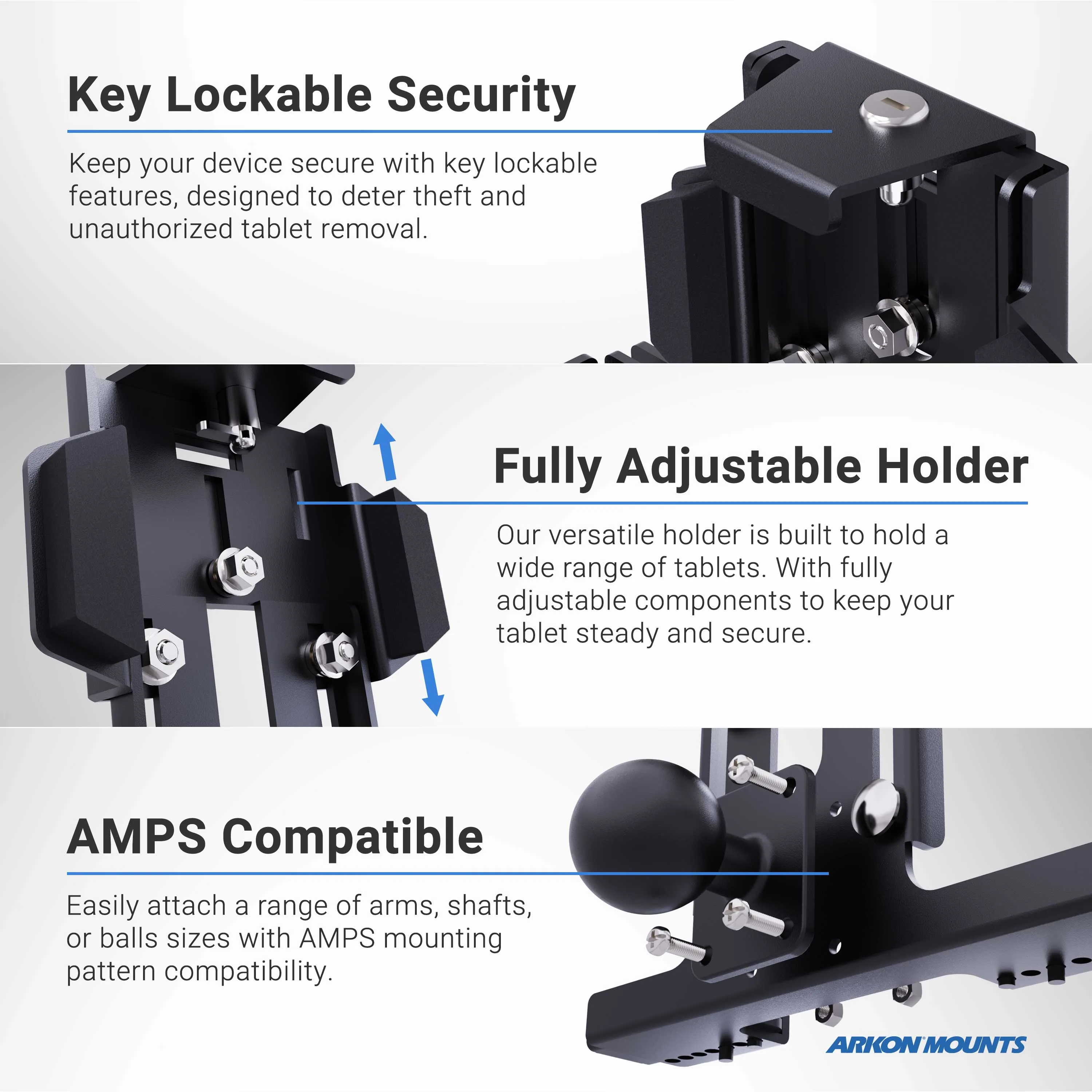 LockVise™ Metal Locking Seat Rail Tablet Mount with 18" Aluminum Gooseneck and 3.75" Shaft