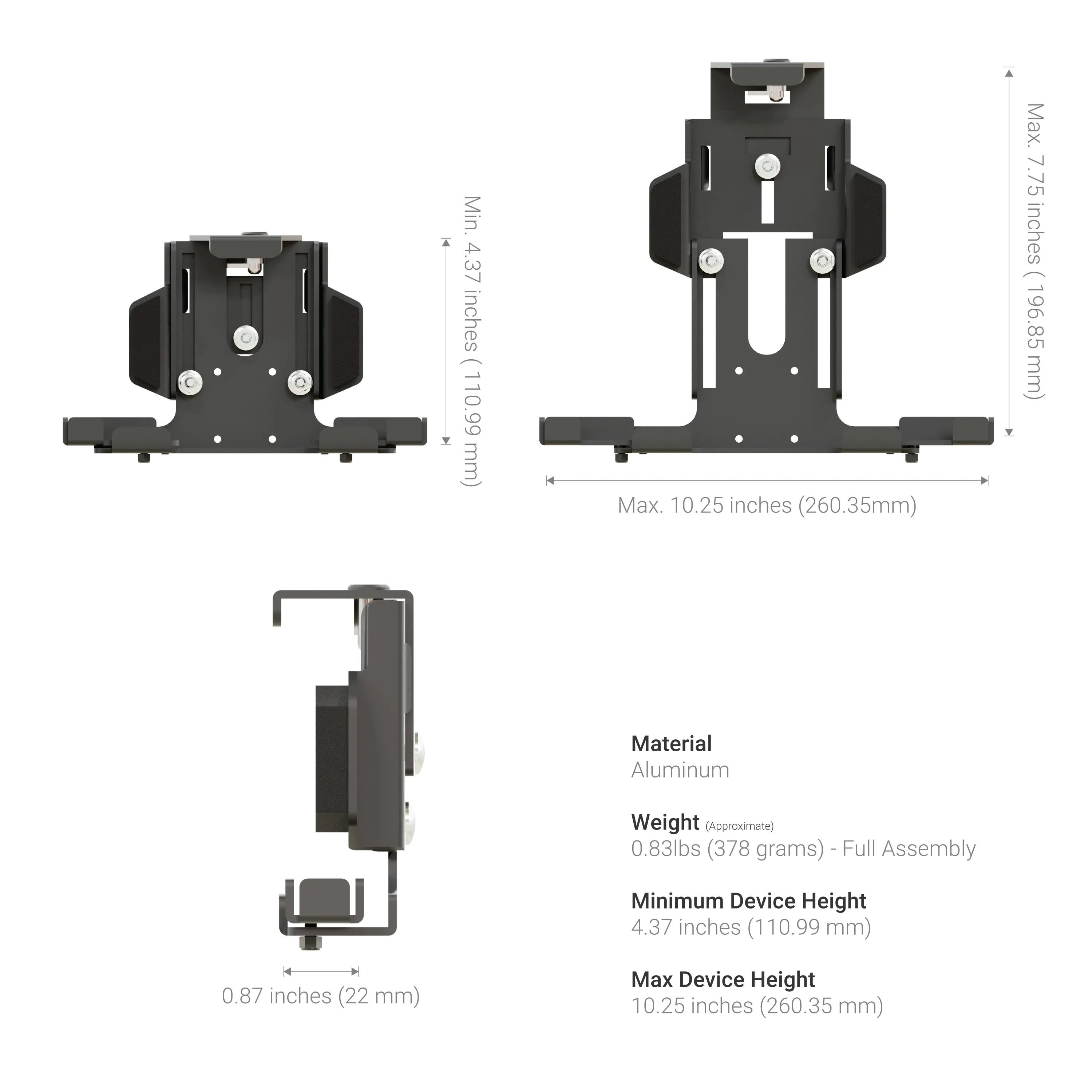 LockVise™ Metal Locking Seat Rail Tablet Mount with 18" Aluminum Gooseneck and 3.75" Shaft